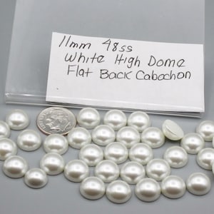 11mm  White Pearl High Dome Flat Back Cabochon, 48ss(10) Each, Jewelry Repair