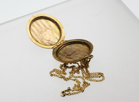 1930s RGP Etched Locket, 1 20 12ktGF Chain, Antiq… - image 7