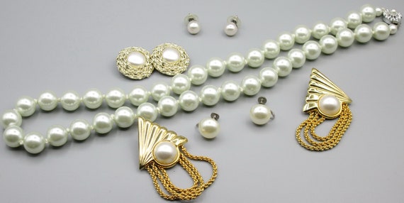 Pearl Necklace 14mm White, Pearl Earring Sets, Vi… - image 4