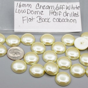 16mm Cream Off White Pearl Cabochon, Low Dome Flat Back, Half Drilled (30) Each