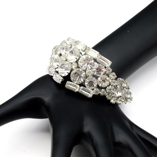 Bracelet Clamper Vintage D&E Juliana Années 50 – Strass Noir Et Cristal – Super état