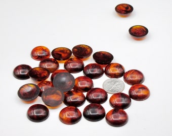 17.5-18mm Lucite Tortoiseshell (faux) or Root Beer Cabochons, Low Dome Flat Back ,(10) Each, Jewelry Repair