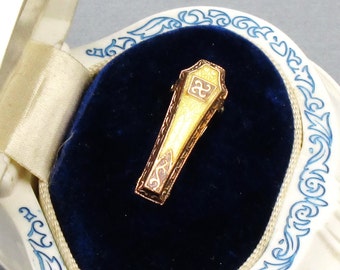 Antique Guilloche Enamel Tie Clip, Collar Pin, Early 1900's Circa