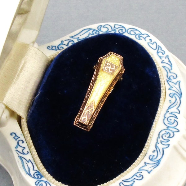 Antique Guilloche Enamel Tie Clip, Collar Pin, Early 1900's Circa