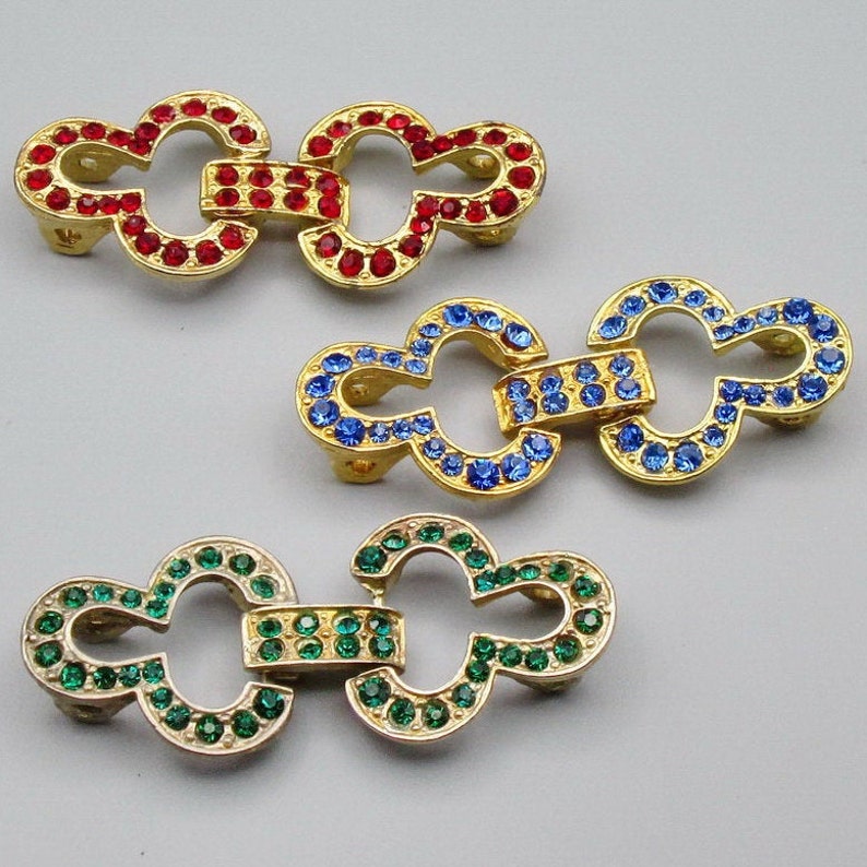 Vintage New Red Old Stock Rhinestone Sweater Clasps Blue Buckles Green