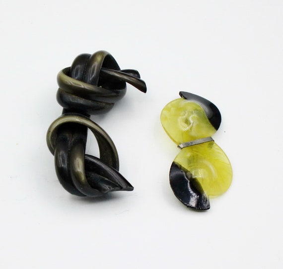 Antique Celluloid and Horn Knot Pins, Brooches, A… - image 2