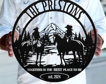 Cowboy and Cowgirl Double Circle - Personalizable Metal Sign