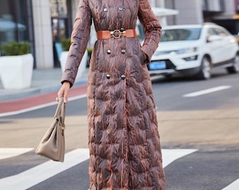 Brown Plus Size Down Coats Women's Maxi Duck Down Coat, Winter Plus Size  Parka
