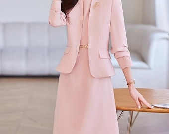 Hot Pink Dress Suit: Fur Trim Jacket, Long Flare Dress - Etsy