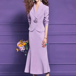 purple blazer dress plus size SHEIN Lady Spring Summer Elegant Plus Size Wedding Valentine's Day Suit Purple Knit Short Sleeve Blazer And Skirt Set Wedding Guest Dress Women