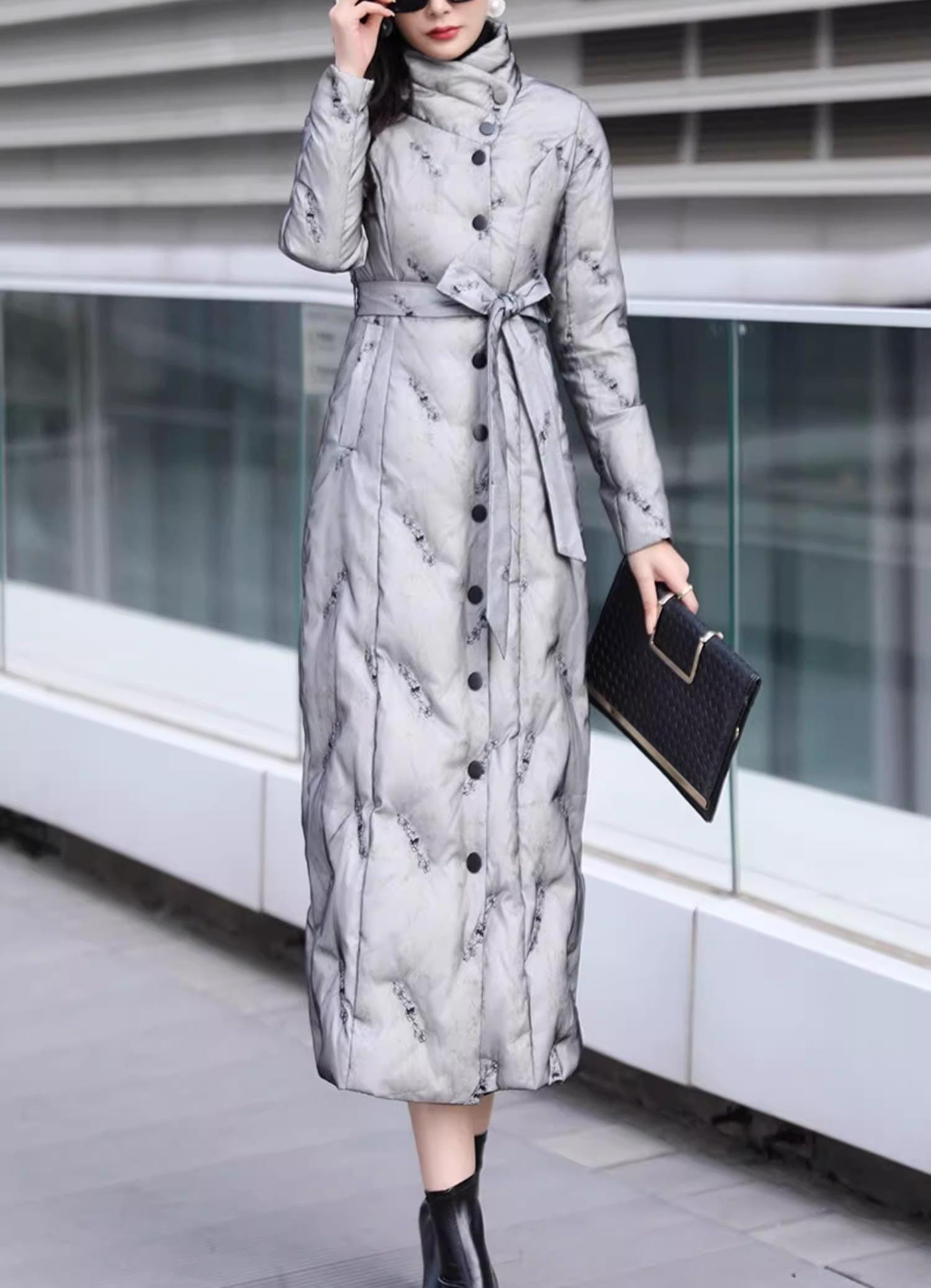 y*t様 Riu Ballon jolie down coat Gray Grey Embroidered Flora Long Down Jacket, Plus Size Winter Puffer