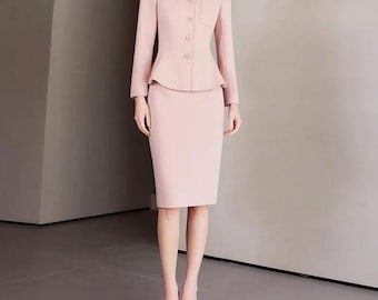 Pink Skirt and Suit Set: Custom Made Elegant Classic Two Pieces Set, Custom Made from Petite to Plus, Chic Elegant Formal Skirt and Jacket