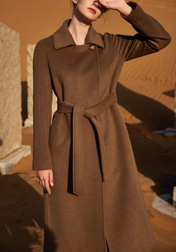 Brown Long Trench Wool Coat: Custom Made Warm Wool Winter Trench Coat, Bespoke Petite to Plus, Retro Formal Event Women Long Suit Coat