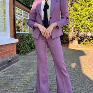 Bespoke custom / Ready made women violet purple color pant suit set plus size petite - Women Business cocktail party suit,autumn pant suit