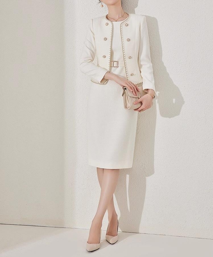 White Long Sleeve Tweed Dress - Etsy