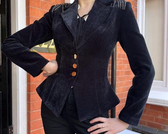 Custom tailor / ready made Women's black velvet corset blazer jacket with epaulettes - custom military blazer in all size Plus size petite
