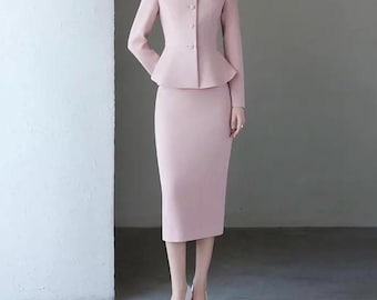 Pink Skirt and Suit Set: Custom Made Elegant Classic Two Pieces Set, Custom Made from Petite to Plus, Chic Elegant Formal Skirt and Jacket