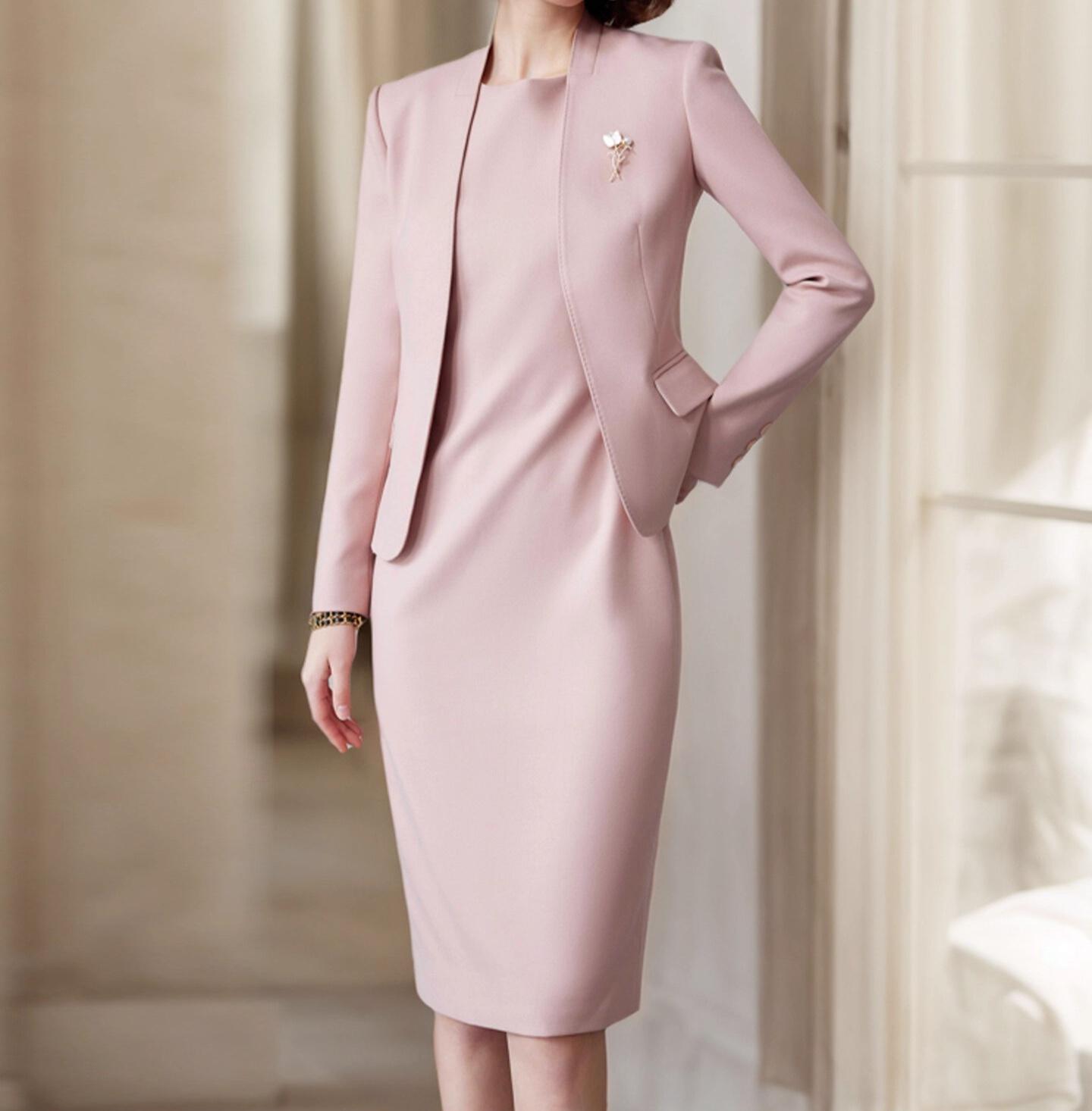 pink dress and jacket set Valria Pink Crystal Embellished Jacket & Dress Set