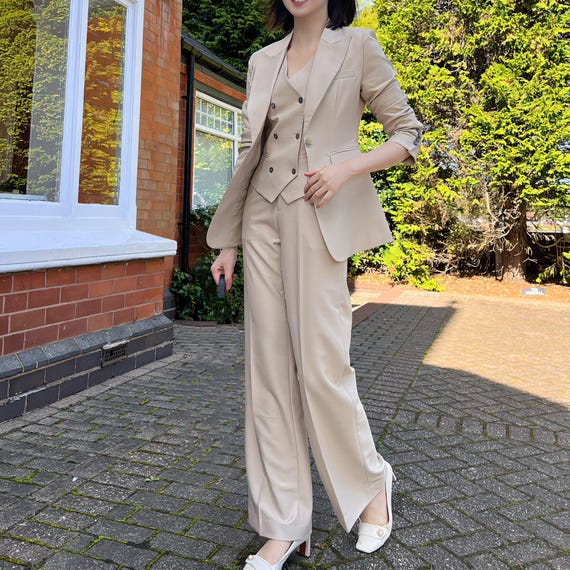 Bespoke Custom / Ready Made Women Ivory Formal Pant Business 3 Piece Suit with Vest Lady Plus Size Petite - Business Autumn Pant Suit Bespoke Custom / Ready Made Women Ivory Formal Pant Business 3 Piece Suit  With Vest Lady Plus Size Petite - Business Autumn Pant Suit - Etsy