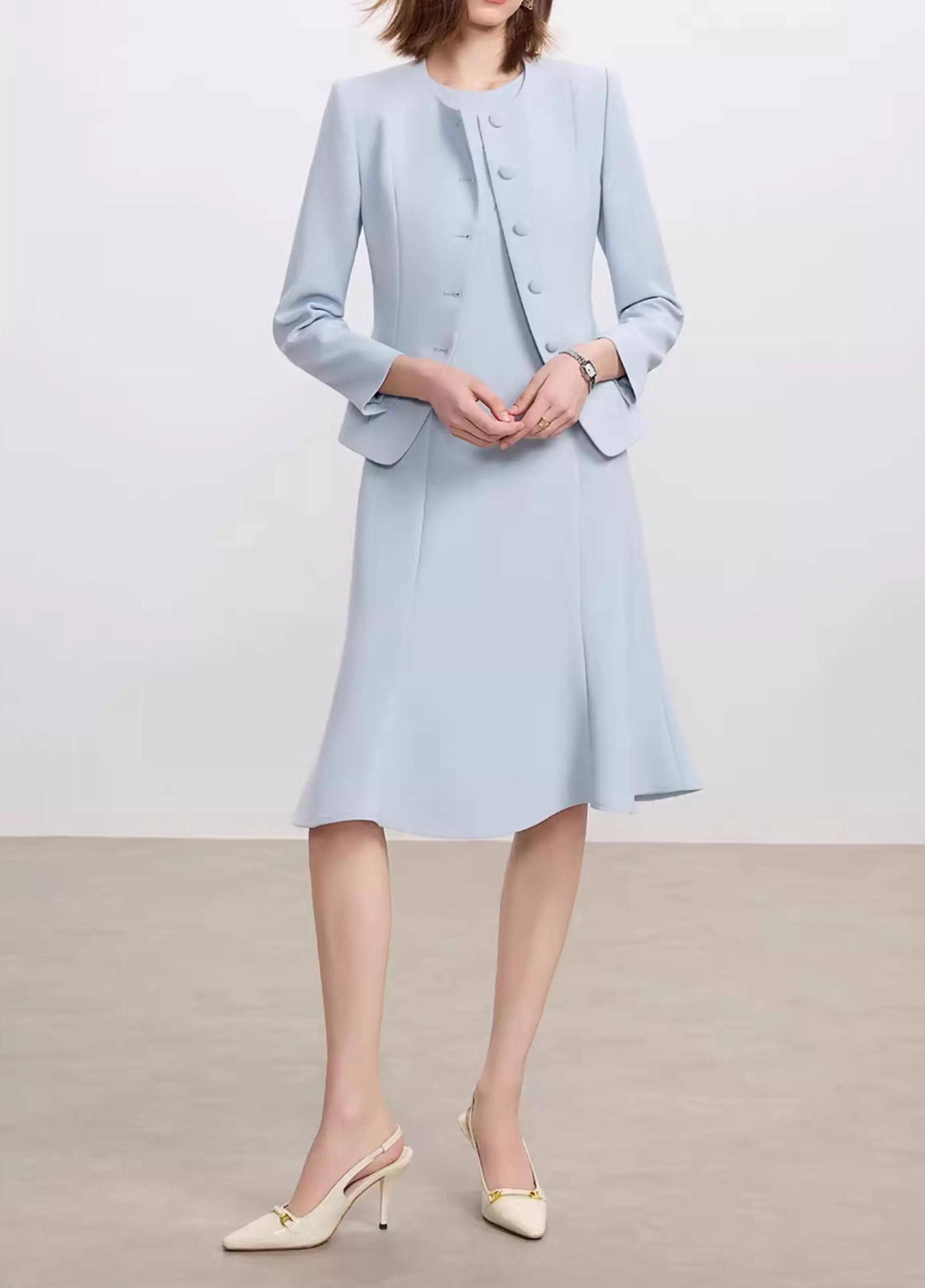 formal suit dress Elegant Formal Long Dress for Women - Double Breasted Lace-Up Belted Office Robe with Slit