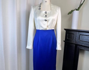 Custom Made Parisian Dress: Bespoke Color Block Dress, Elegant Vintage Style Dress, Petite Size to Plus Size Dress, Cocktail Party Outfit