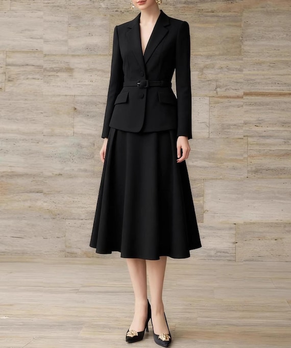 black suit womens dress set SoloveDress Women's 3 Piece Black Solid Suit