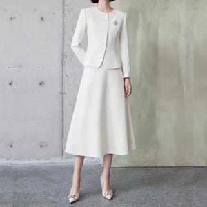 White Skirt and Suit Set: Custom Made Elegant Classic Two Pieces Set, Custom Made from Petite to Plus, Chic Elegant Formal Skirt and Jacket