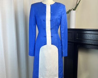 Custom Made Double-Breasted Dress: Tailored Classic Color Block Dress, Custom Sizes Dress from Petite to Plus, Elegant Wedding Guest Outfit