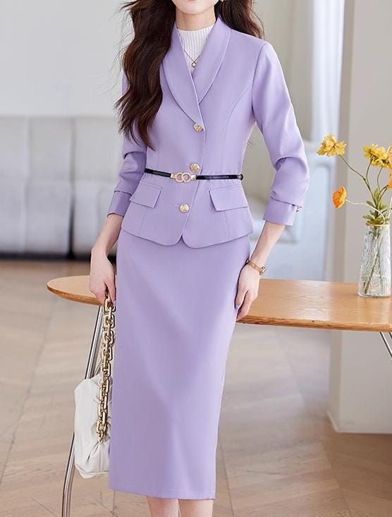 Purple Ladies Formal Skirt Suits Purple Skirt And Suit Set: Custom Made Elegant Classic Two Pieces Purple Ladies Formal Skirt Suits Purple Skirt And Suit Set: Custom Made Elegant Classic Two Pieces
