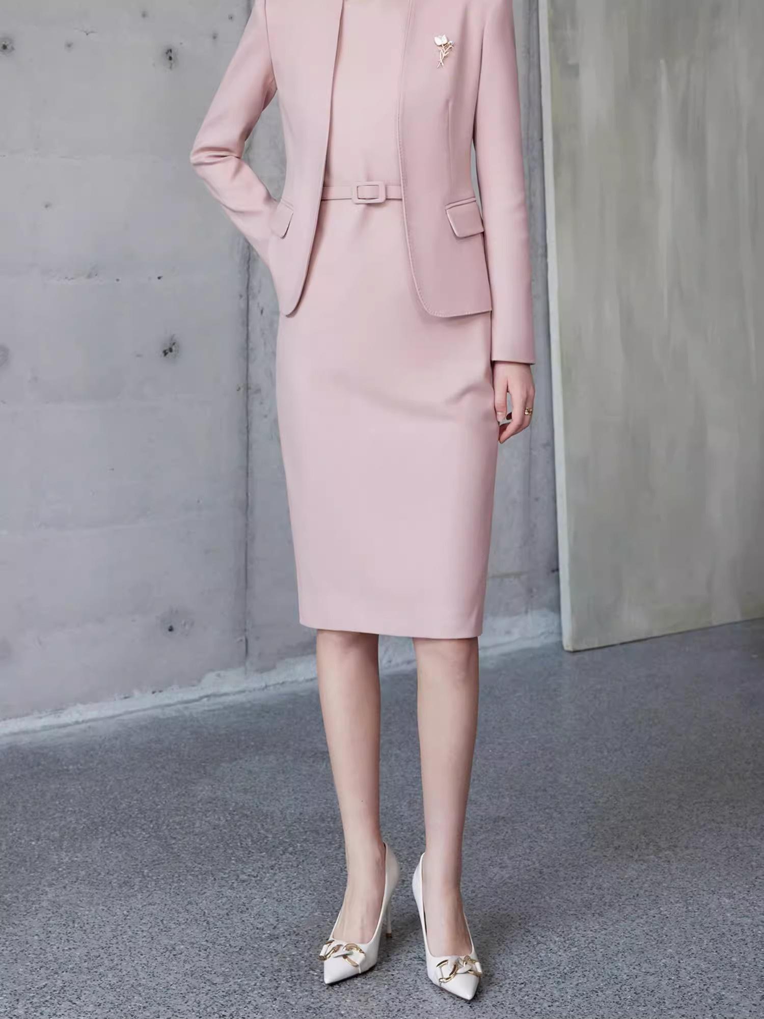 womens pink suit dress Conjunto Pretty In Embroidered Blazer - Fucsia ( Tall girl friendly ) Pink Women's Two-Piece Suit |