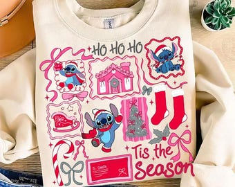 Stitch Christmas Shirt, Cute Santa Stitch Tis The Season Sweatshirt, Holiday Sweater Design, Christmas Hoodie, Pink Christmas Tee, Stitch