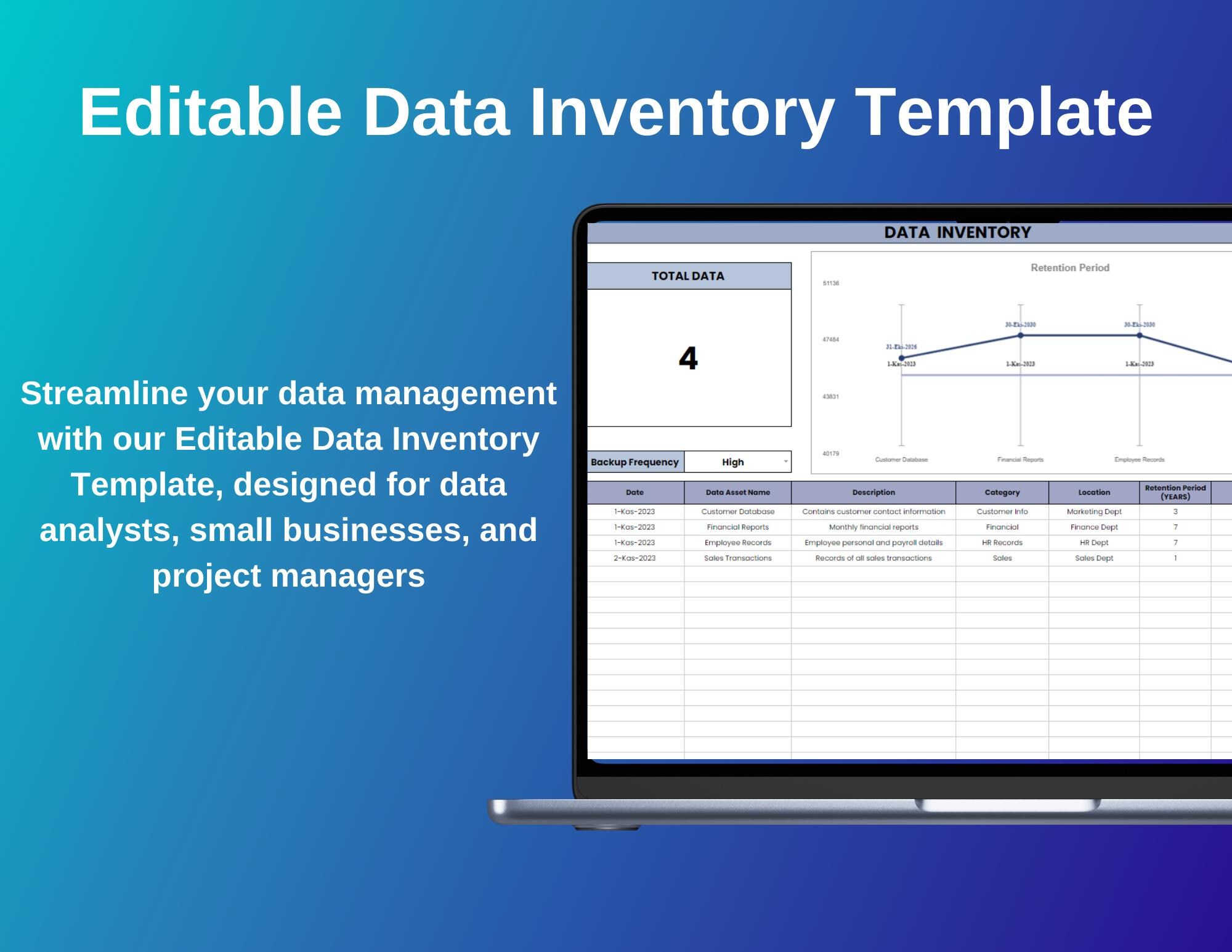 Editable Data Inventory Template Easy to Use Digital Download for ...