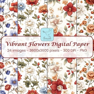 Vibrant Flowers Digital Paper, Seamless Pattern