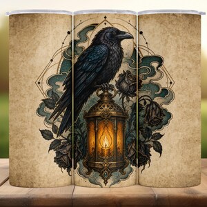 Gotisk kråkalykta med tumbler: Mörkblommig vintagekorp (digital nedladdning)