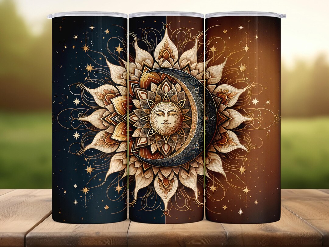 Celestial Sun and Moon 20oz Tumbler Wrap : Boho Mandala Cosmic Stars ...