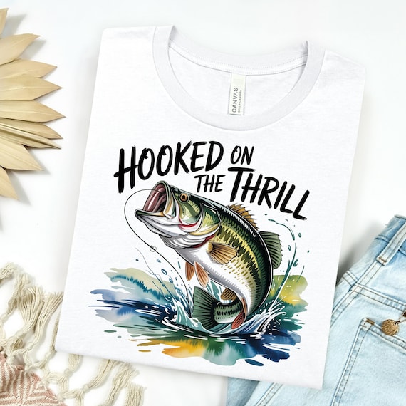Hooked on the Thrill Bass Fishing Shirt: Watercolor Jumping Fish Design (Digital Download)