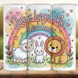 Jesus Loves Me Kids Tumbler Wrap: Christian Rainbow Design (20oz PNG Digital Download