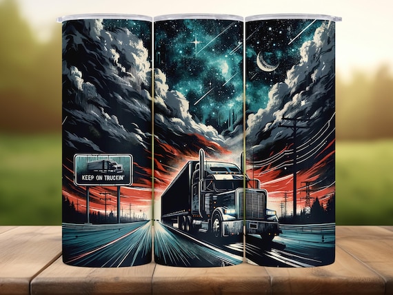 Trucker Highway Tumbler Wrap: Semi Truck Night Sky PNG (Digital Download)