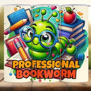 Bookworm Tumbler Wrap – 20oz Reading Sublimation Design (PNG)