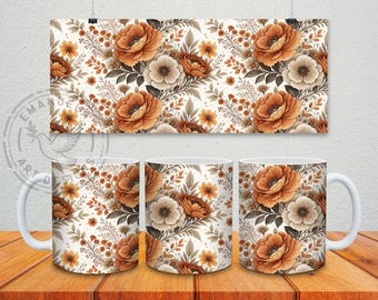 Vintage Floral Mug Wrap: Elegant Poppy And Flower Design (Digital Download)