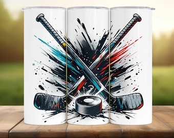 Hockey Tumbler Wrap: Grunge Sticks & Puck Splash PNG (Digital Download)