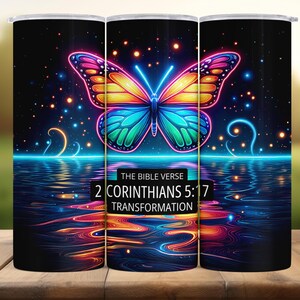 Neon Butterfly Tumbler Wrap: Christian Transformation Design (Digital Download)