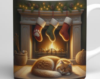 Envoltorio de taza acogedor con chimenea: Diseño para amantes de los gatos en invierno (Descarga digital)