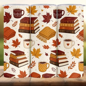Emballage de gobelet pour coin lecture automnal confortable : illustration d'automne du rat de bibliothèque (téléchargement numérique)