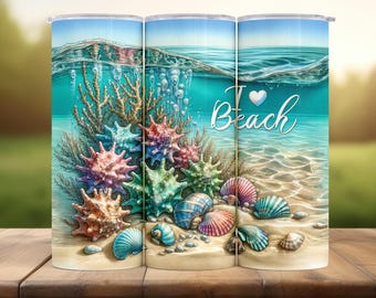 Gobelet de plage enveloppant : vagues et coquillages (téléchargement numérique)