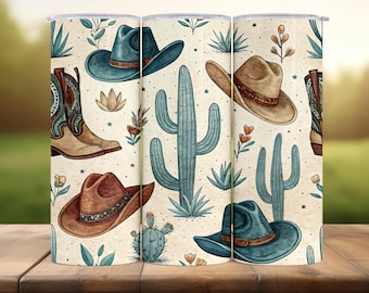 Retro Rodeo Vibes Tumbler Wrap: Western Hat and Cactus PNG (Digital Download)