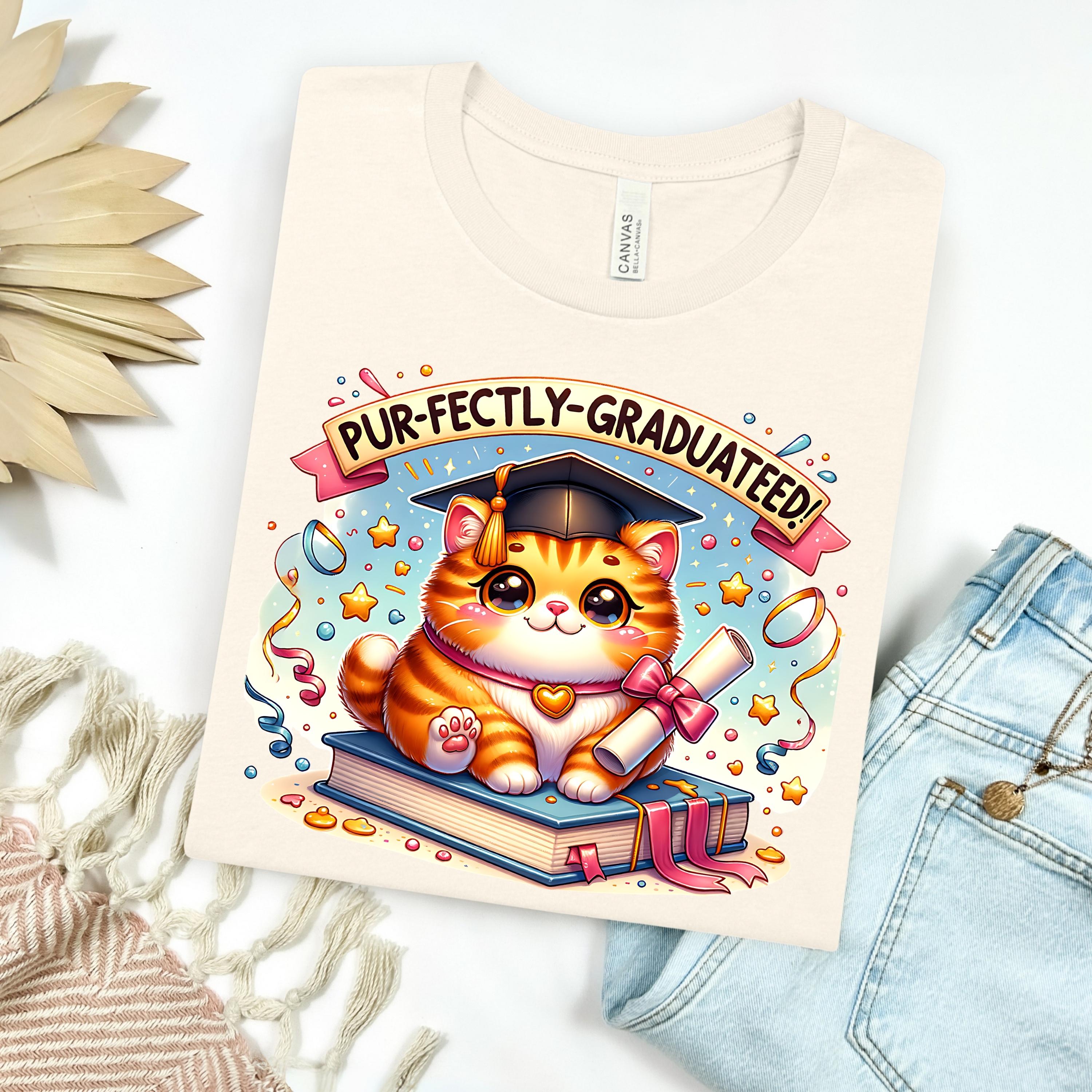Kawaii Graduation Cat Shirt Design – Orange Kitten, Diploma (digital ...