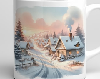 Mokomslag Winter Village: knusse ochtendscène met sneeuw (digitale download)