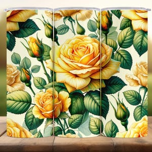 Yellow Roses Tumbler Wrap – 20oz PNG Straight & Tapered, Elegant Yellow Roses PNG – 20oz Tumbler Wrap for Sublimation
