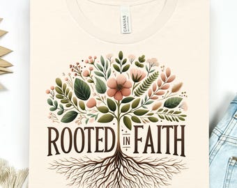 Rooted in Faith Shirt – Christian Floral Tree Scripture Tee